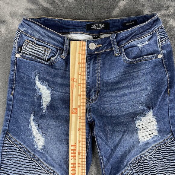 Judy Blue Jeans Womens 5/27 Moto Skinny Fit Distressed Mid  Rise USA - Picture 9 of 11